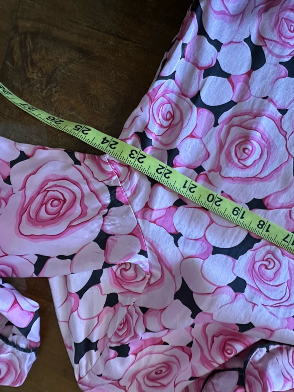 Nick & Nora Pink Rose Print 100% silk Pajama Set Floral Long Sleeve & Pants FLAW - Picture 13 of 15